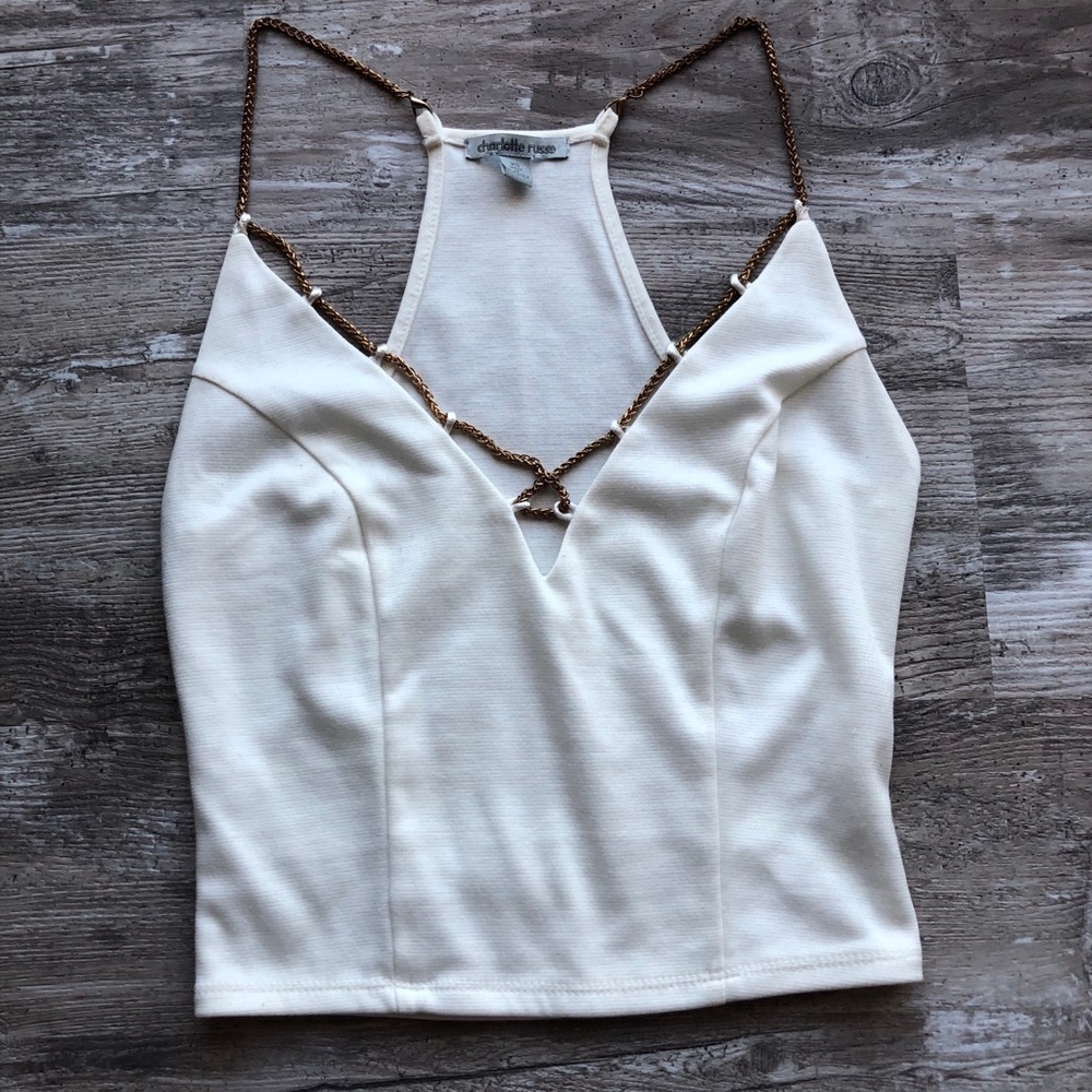 Charlotte Russe white crop top with gold detailing